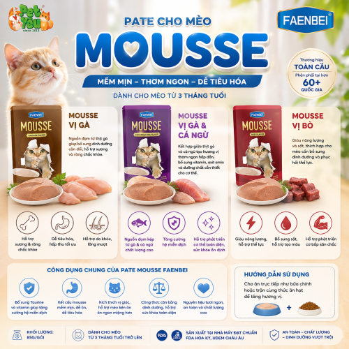 Pate Mousse FAENBEI cho mèo từ 3 tháng tuổi - Túi 85G