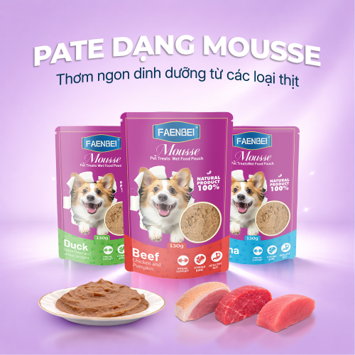 Pate Mousse FAENBEI cho chó từ 3 tháng tuổi - Túi 130G