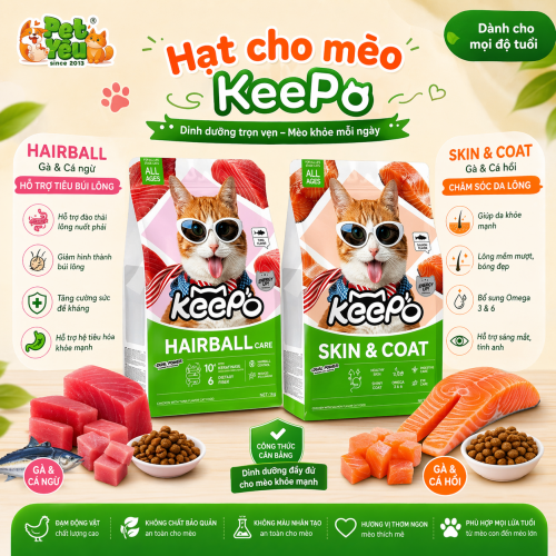 Thức ăn hạt KEEPO dành cho mèo mọi độ tuổi- Túi 1Kg