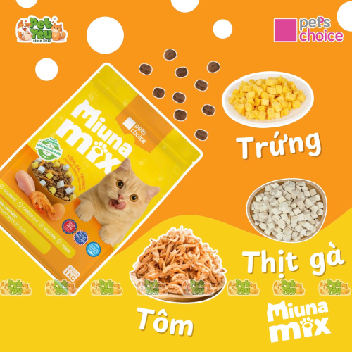 Hạt cho mèo Miuna Mix Topping Tôm, gà, trứng