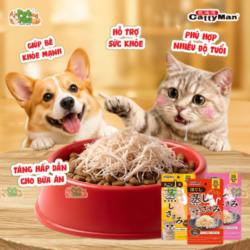 Ức Gà Hấp Xé Nhỏ Catty Man Cho Chó, Mèo - Túi 60G