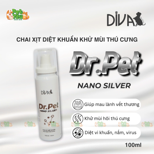 Chai xịt diệt khuẩn, khử mùi thú cưng DIVA Dr.Pet - 100ML