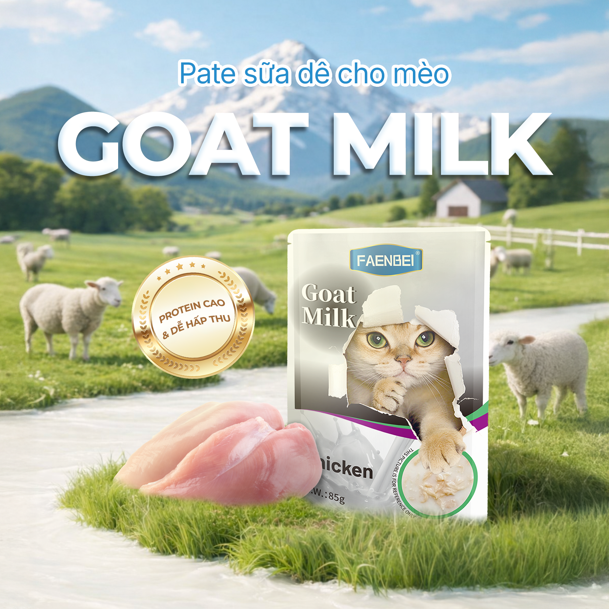 Pate sữa dê cho mèo từ 3 tháng tuổi FAENBEI - Túi 85G