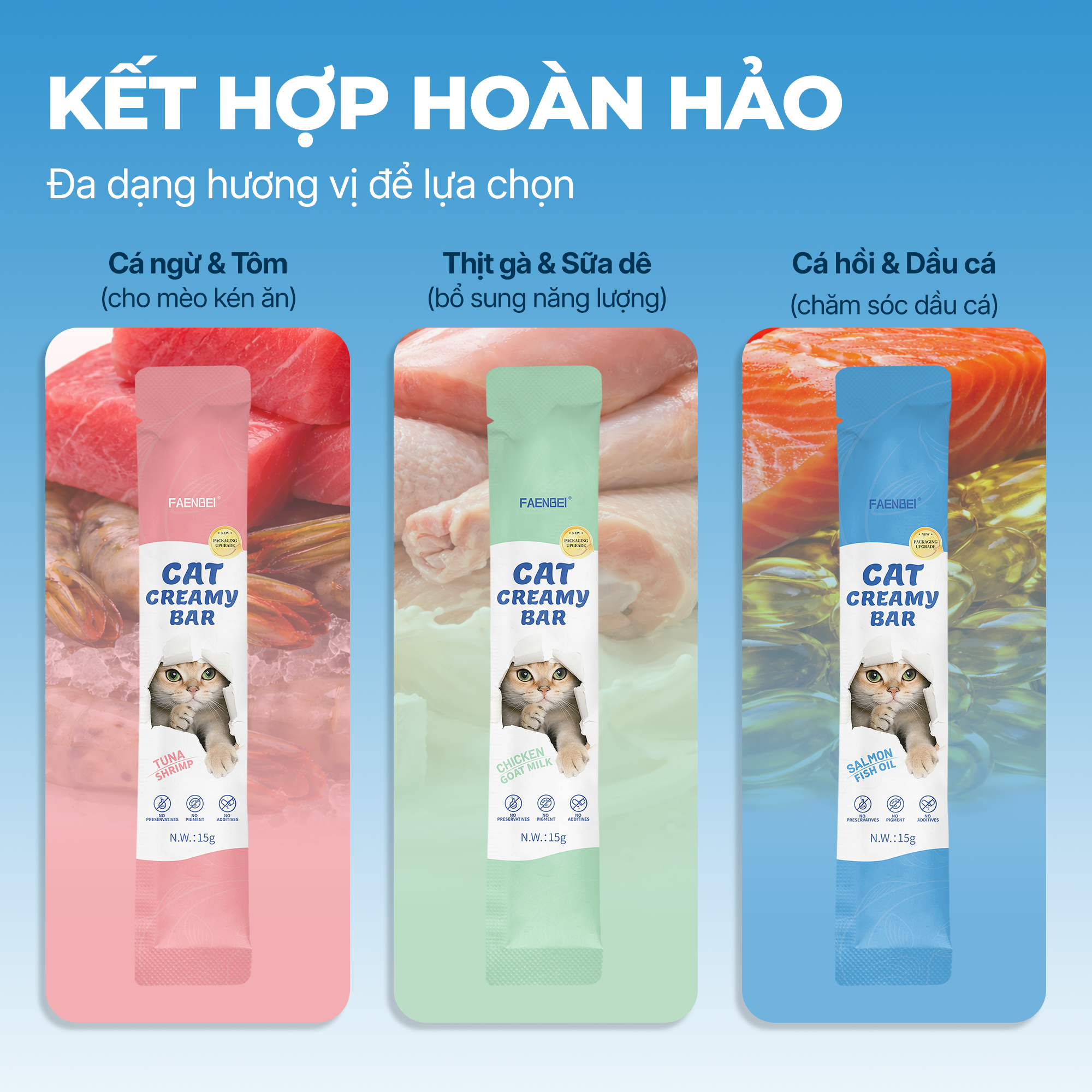 Súp thưởng Creamy FAENBEI dành cho mèo từ 3 tháng tuổi - Gói 60G (4 Que x15G)