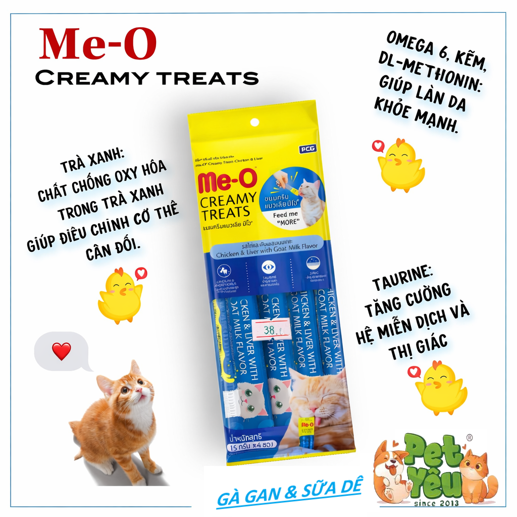 Súp thưởng dạng kem cho mèo ME-O Creamy Treats- Gói 60G (4 Que x15G)