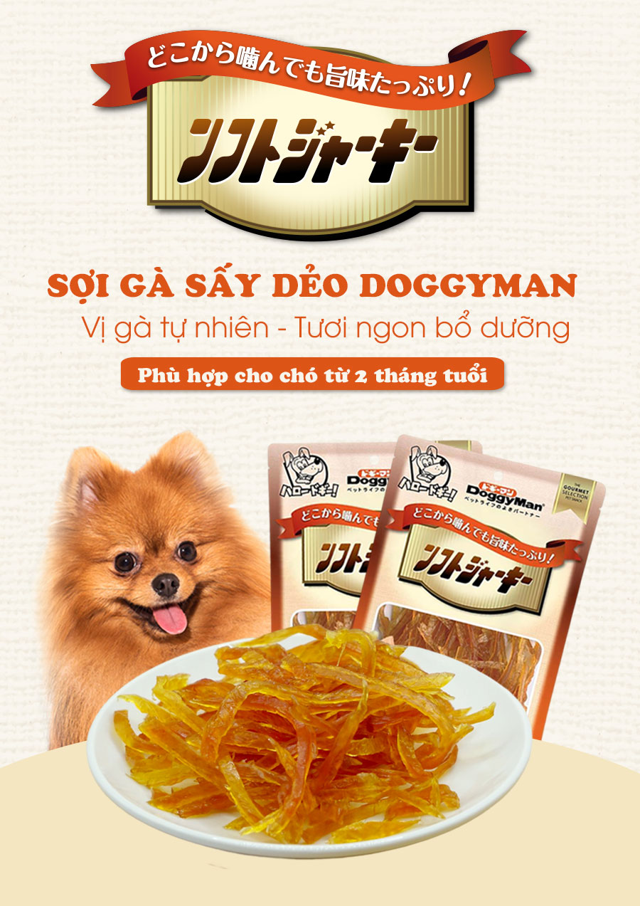 Snack Thịt Gà Sấy Dẻo Doggy Man cho cún cưng- Túi 80G