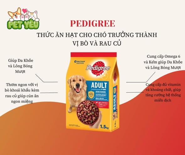 Thức ăn hạt Pedigree dành cho chó lớn - Túi 500Gr và 3Kg