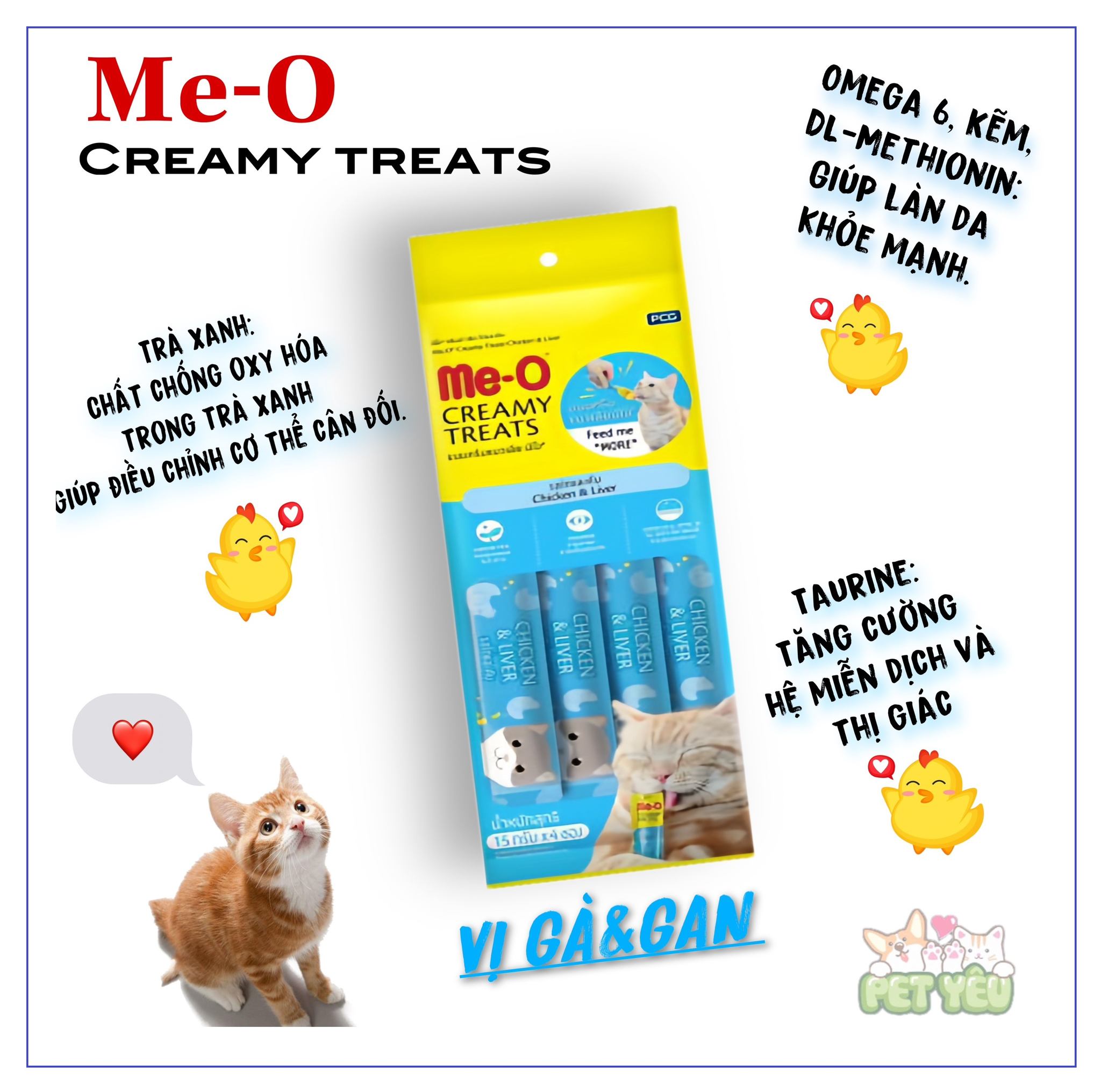 Súp thưởng dạng kem cho mèo ME-O Creamy Treats- Gói 60G (4 Que x15G)