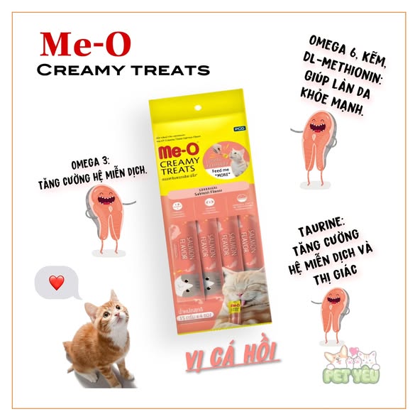 Súp thưởng dạng kem cho mèo ME-O Creamy Treats- Gói 60G (4 Que x15G)