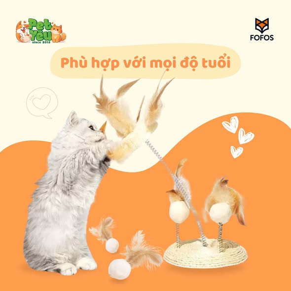 Bàn cào móng Sisal kết hợp lông vũ Fofos dành cho mèo