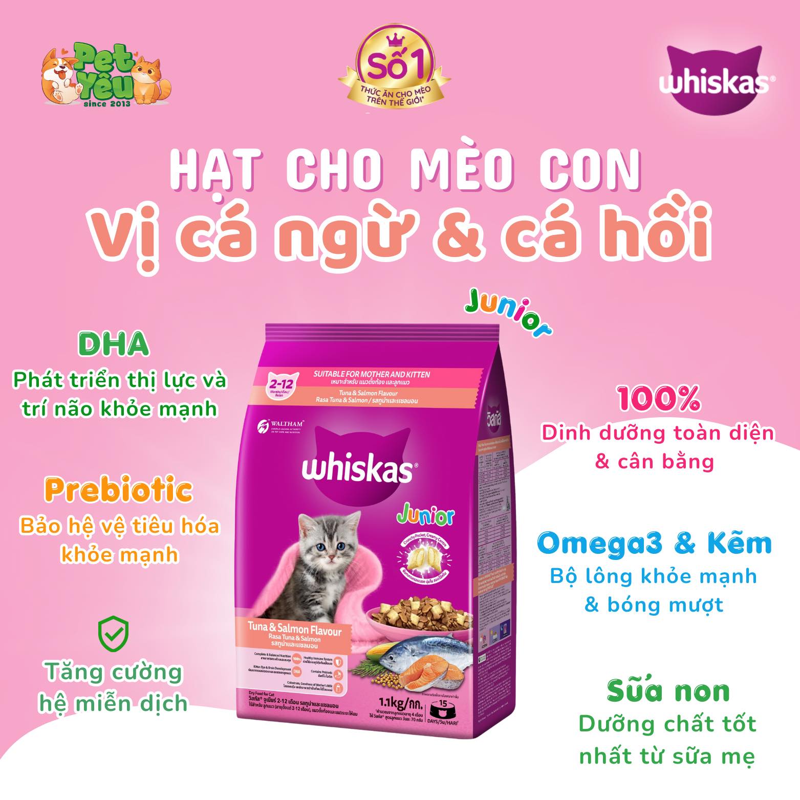 THỨC ĂN HẠT WHISKAS CHO MÈO CON (2-12 THÁNG)
