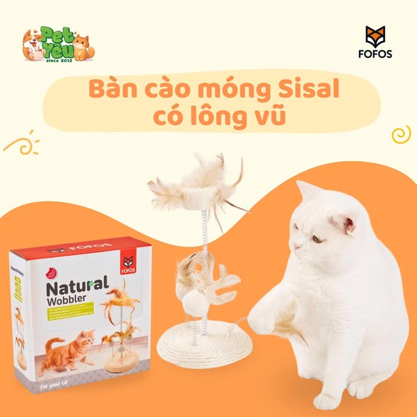 Bàn cào móng Sisal kết hợp lông vũ Fofos dành cho mèo