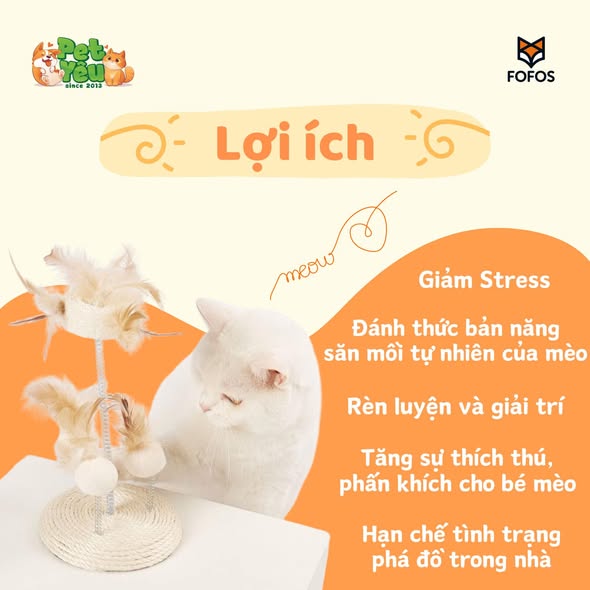 Bàn cào móng Sisal kết hợp lông vũ Fofos dành cho mèo