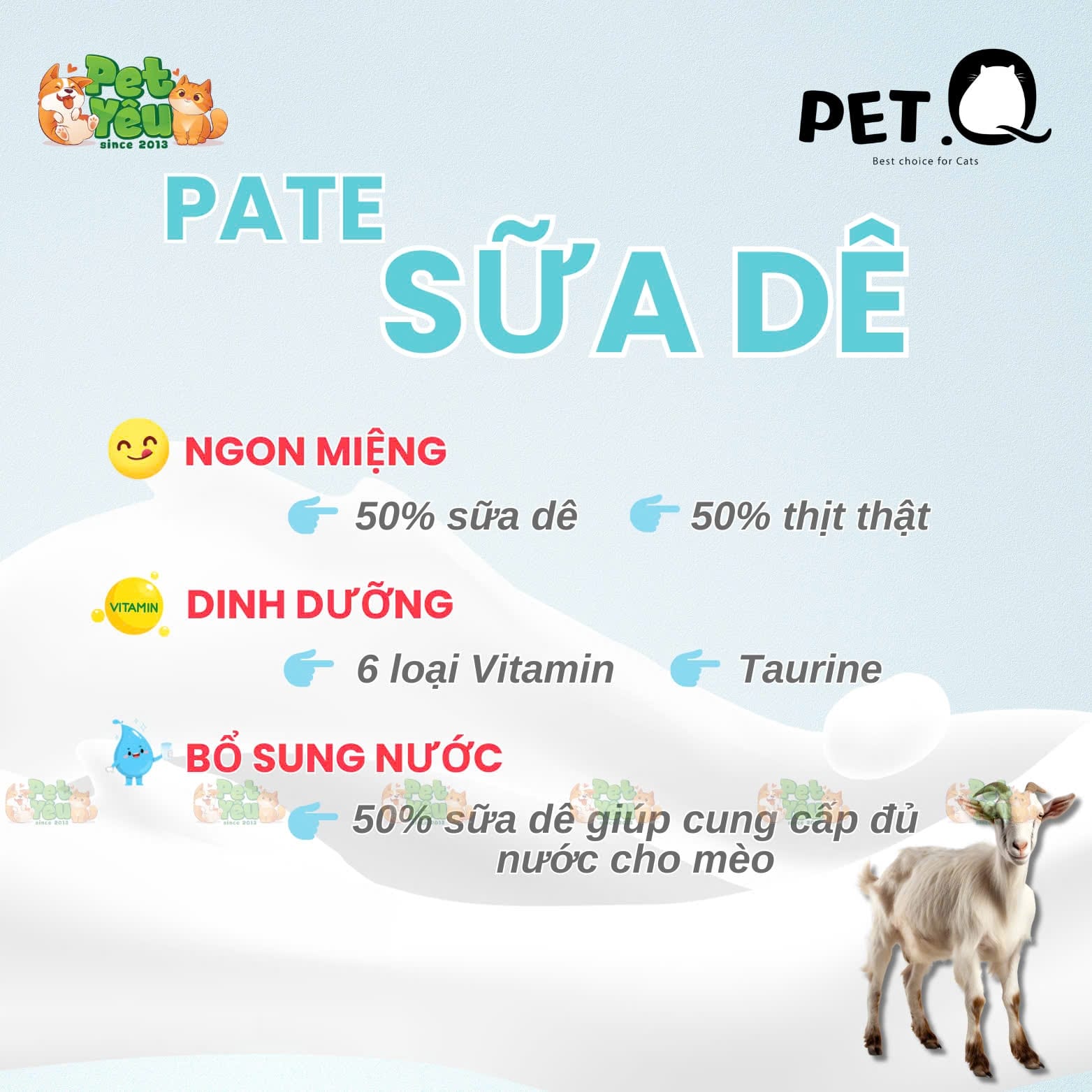 Pate sữa Dê PETQ dành cho mèo- Túi 70G
