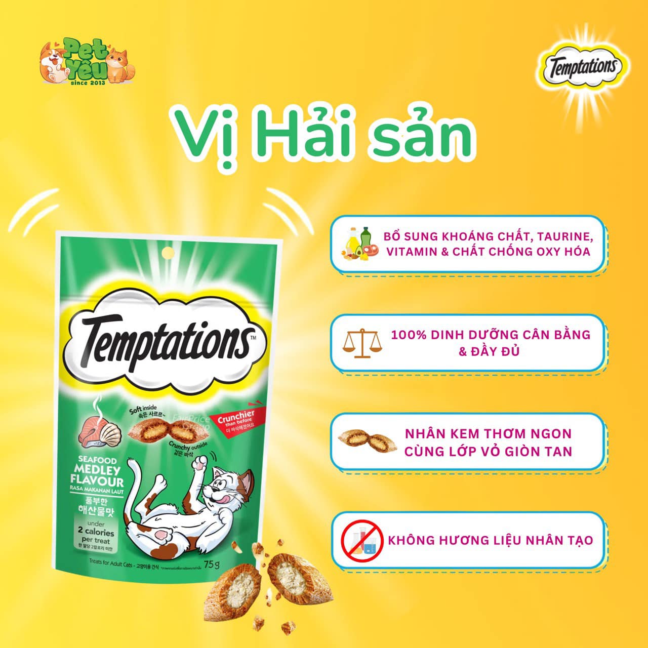 Bánh thưởng TEMPTATIONS dành cho mèo (Gói 75G)