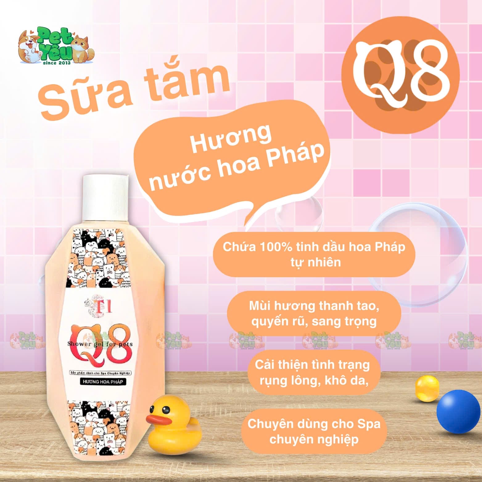 Sữa tắm dành cho chó, mèo Q8 - Chai 200ML