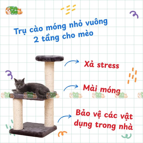 Trụ Cào Móng Nhỏ Vuông 2 Tầng Cho Mèo