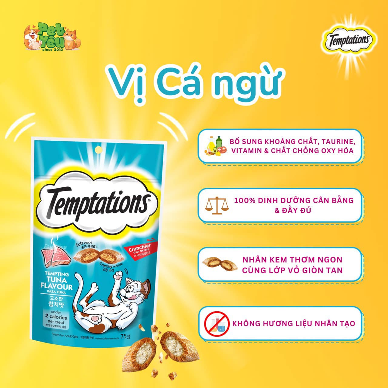 Bánh thưởng TEMPTATIONS dành cho mèo (Gói 75G)