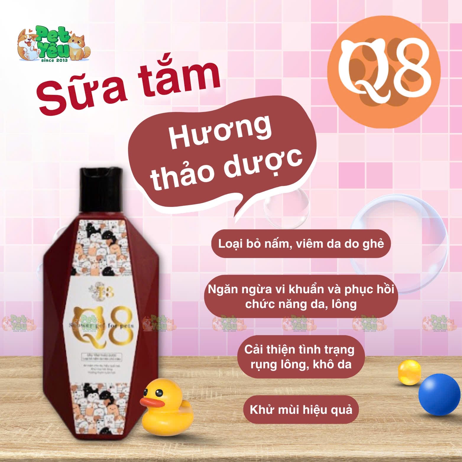 Sữa tắm dành cho chó, mèo Q8 - Chai 200ML