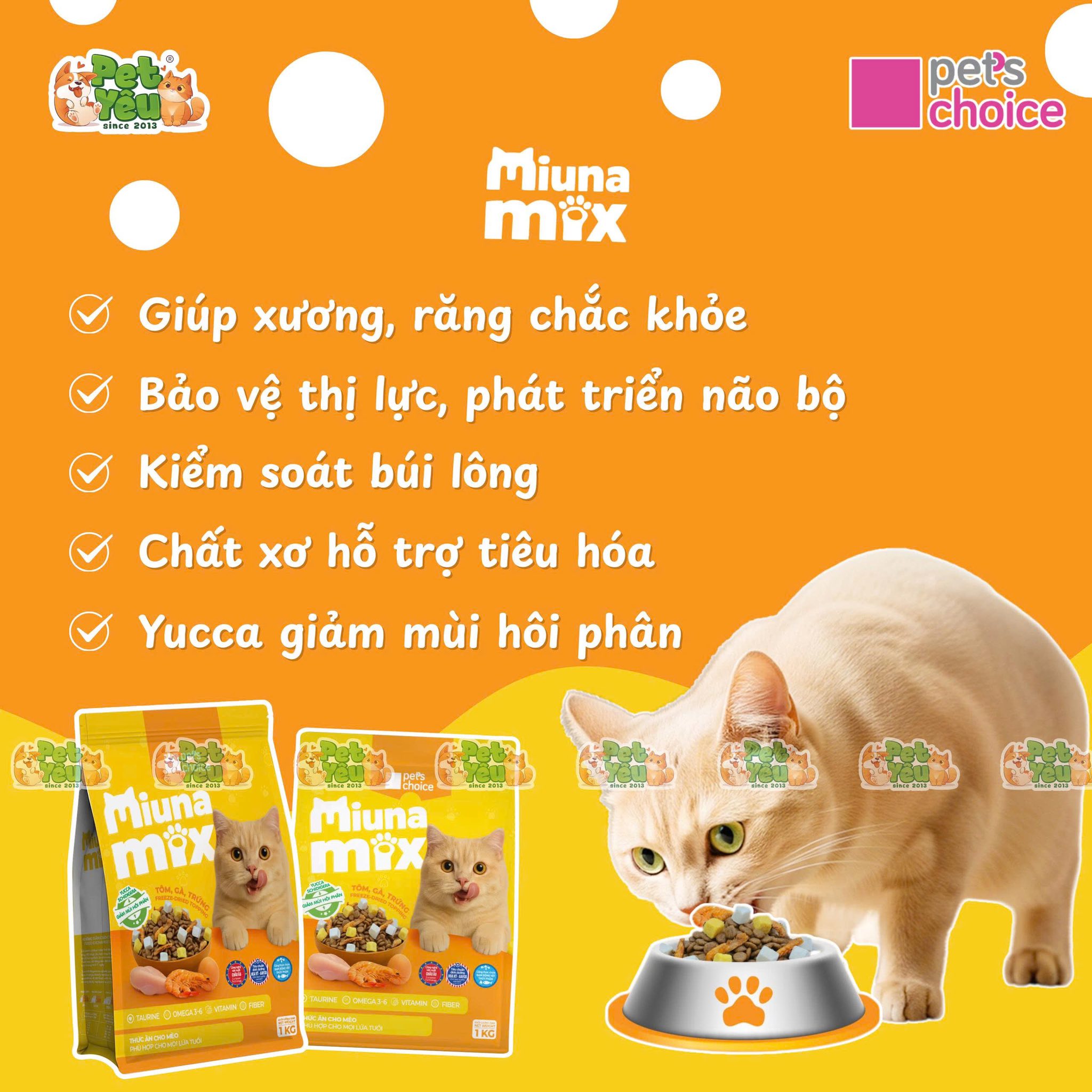 Hạt cho mèo Miuna Mix Topping Tôm, gà, trứng