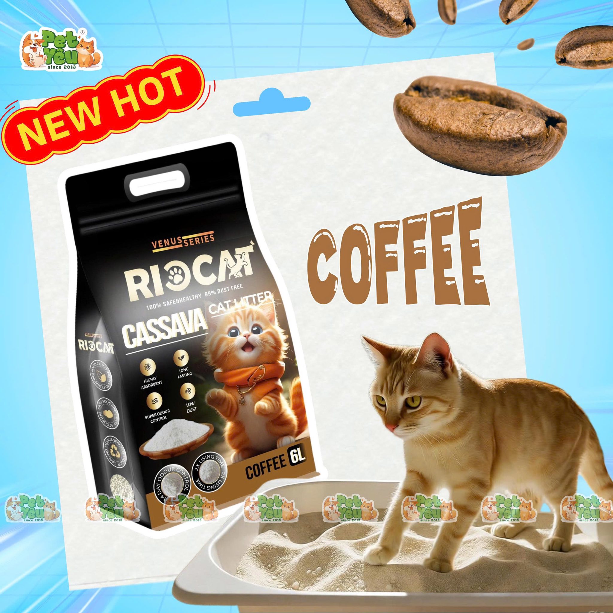 Cát sắn RIOCAT dành cho mèo túi 2kg - 6L
