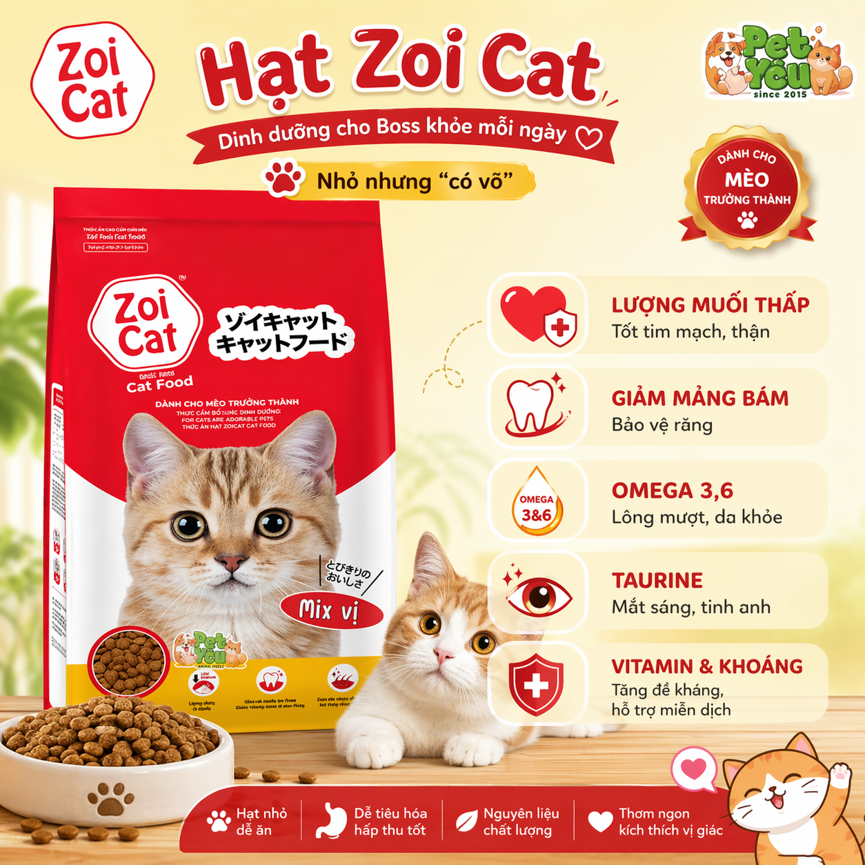 Thức ăn hạt ZOICAT dành cho mèo trưởng thành-Túi 1Kg