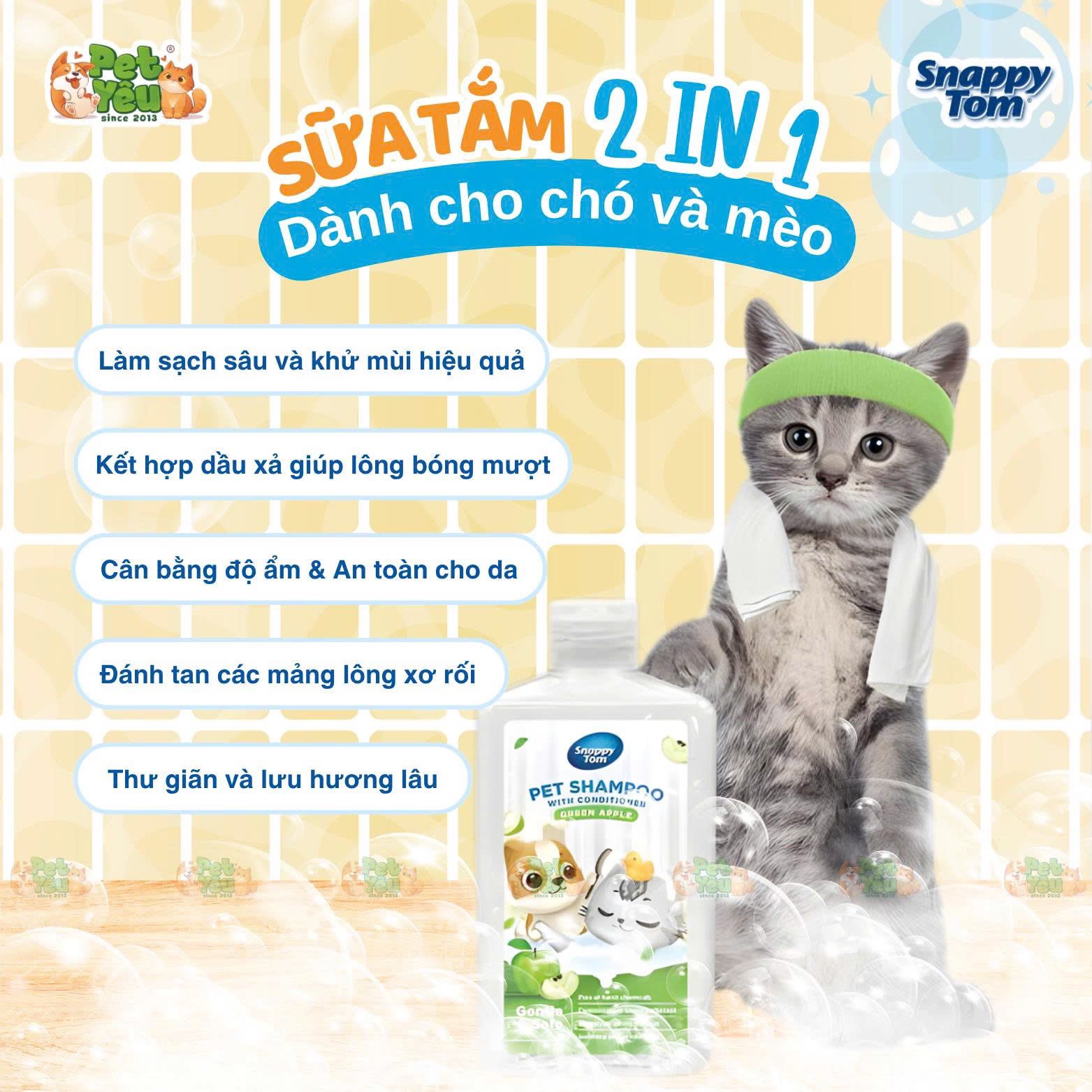 Sữa Tắm Xả SNAPPY TOM 2in1 Cho Thú Cưng - Chai 500ML