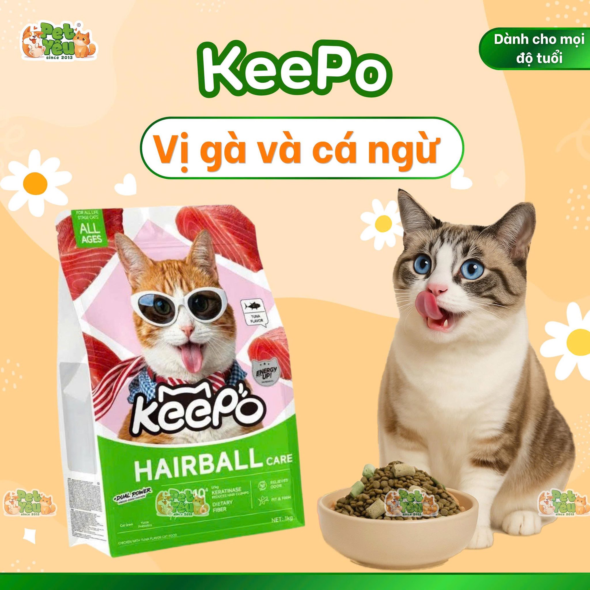 Thức ăn hạt KEEPO dành cho mèo mọi độ tuổi- Túi 1Kg