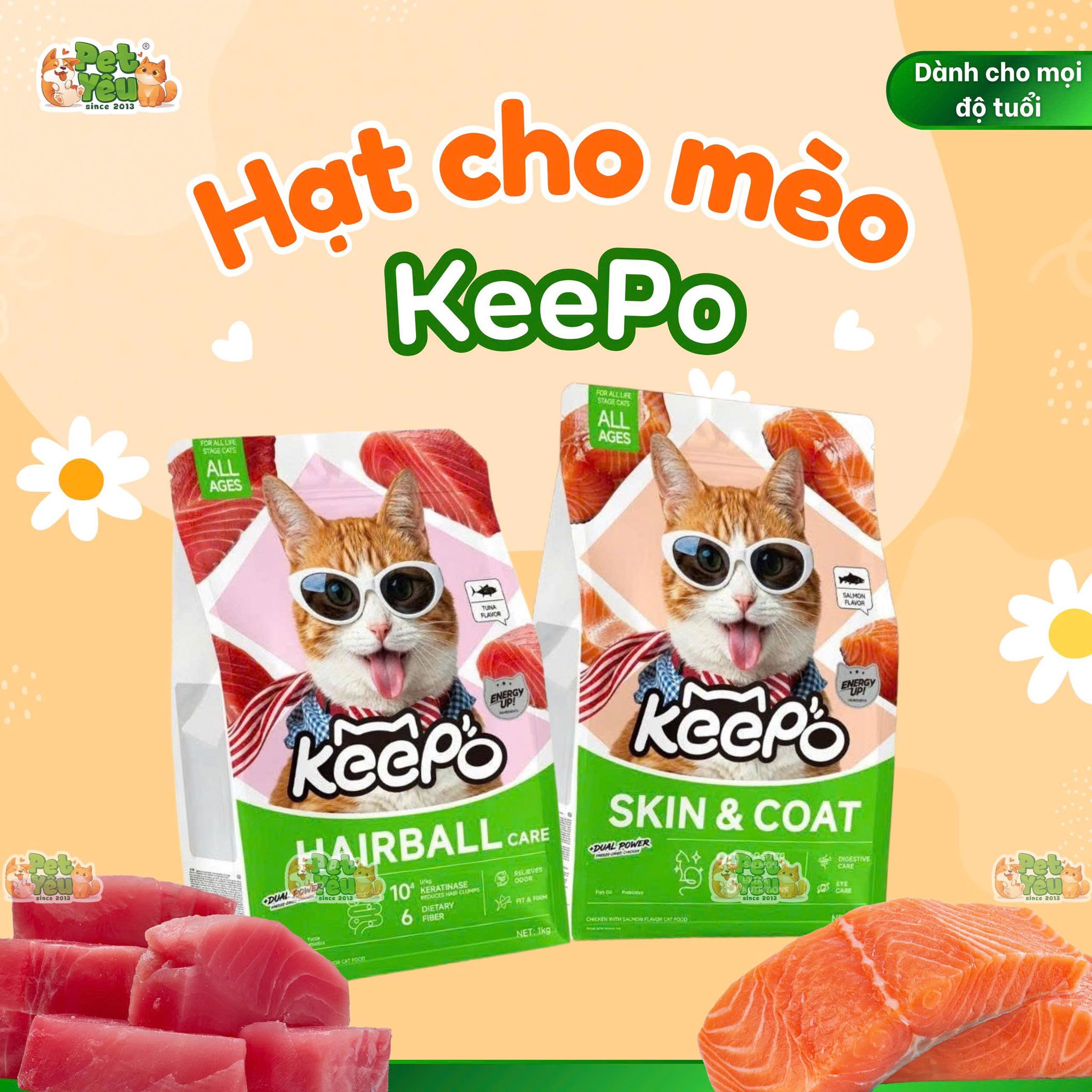 Thức ăn hạt KEEPO dành cho mèo mọi độ tuổi- Túi 1Kg