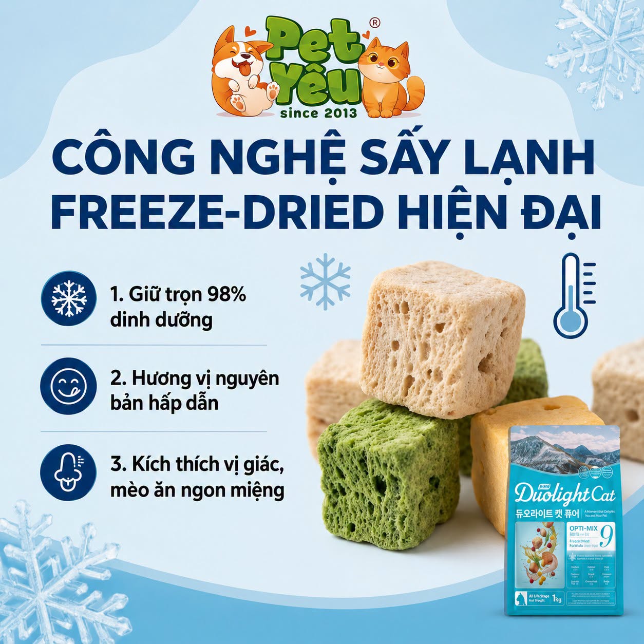 HẠT DUOLIGHT CAT PURE OPTI-MIX 9 FREEZE-DRIED FORMULA DÀNH CHO MÈO MỌI LỨA TUỔI