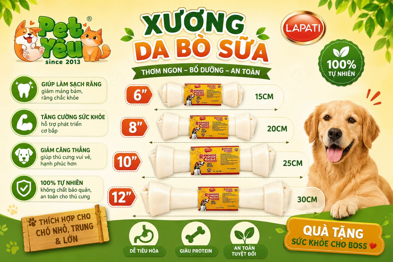 Xương Gặm Da Bò Hương Sữa Lapati Dành Cho Chó 