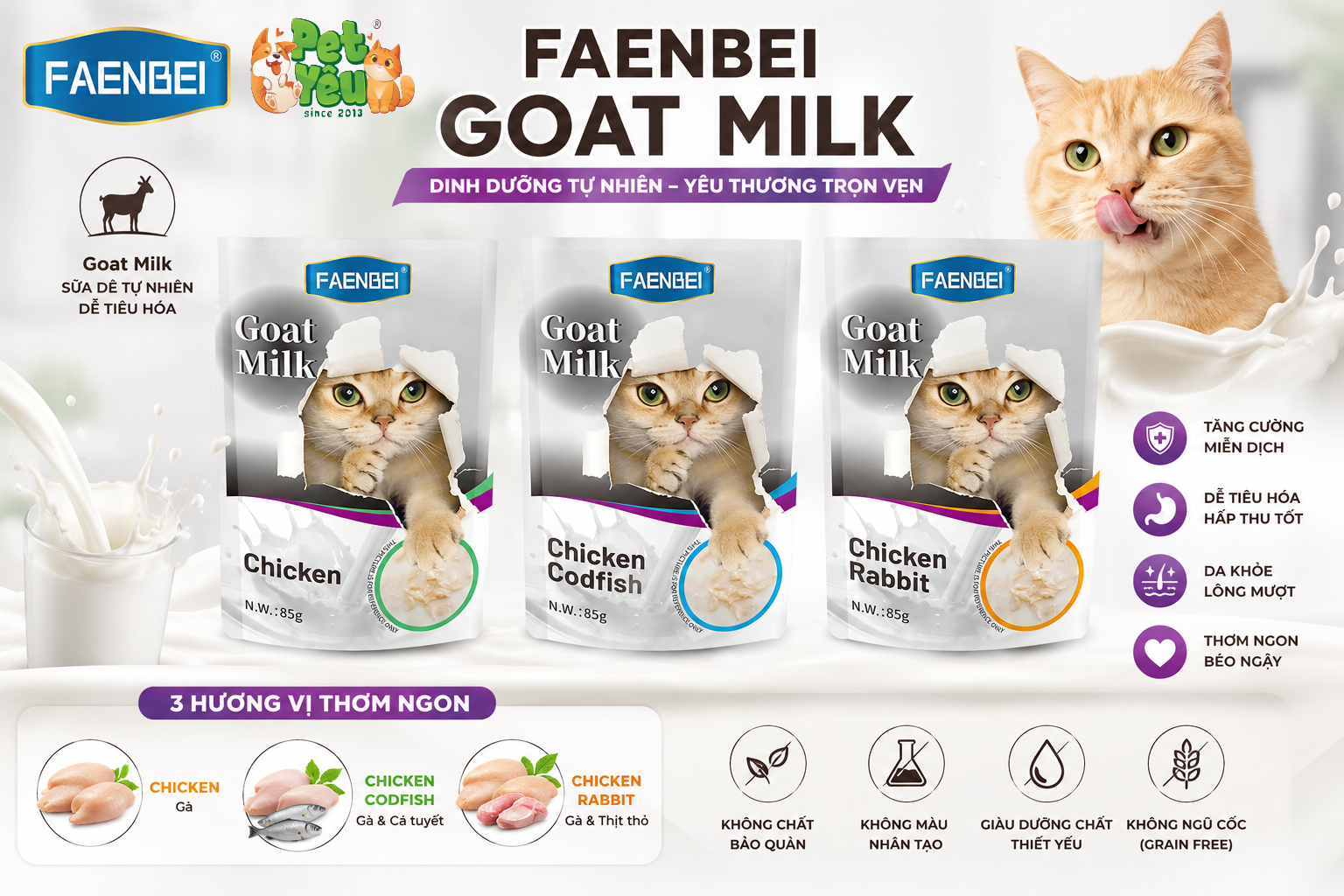 Pate sữa dê cho mèo từ 3 tháng tuổi FAENBEI - Túi 85G
