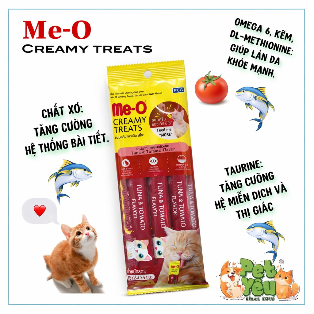 Súp thưởng dạng kem cho mèo ME-O Creamy Treats- Gói 60G (4 Que x15G)