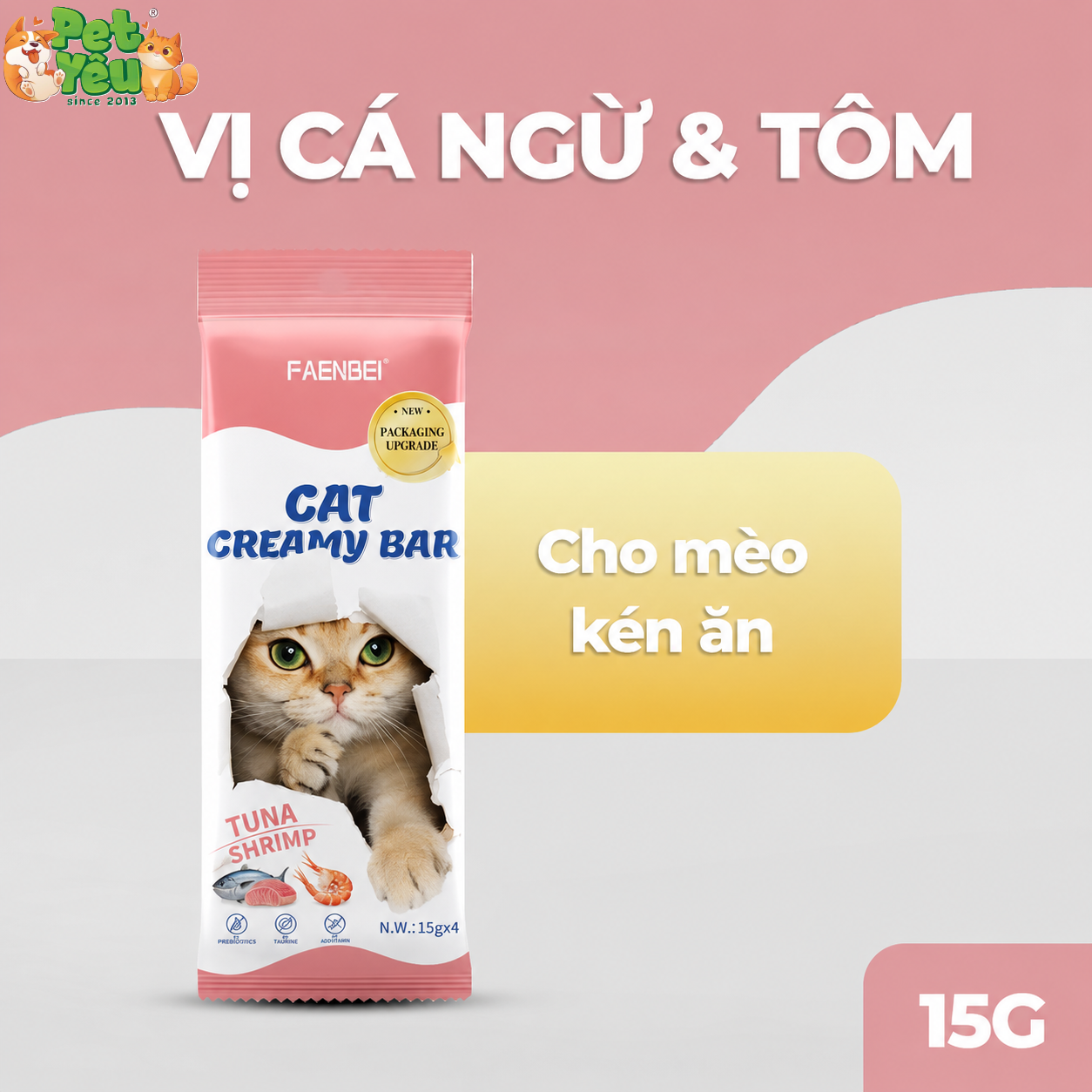 Súp thưởng Creamy FAENBEI dành cho mèo từ 3 tháng tuổi - Gói 60G (4 Que x15G)