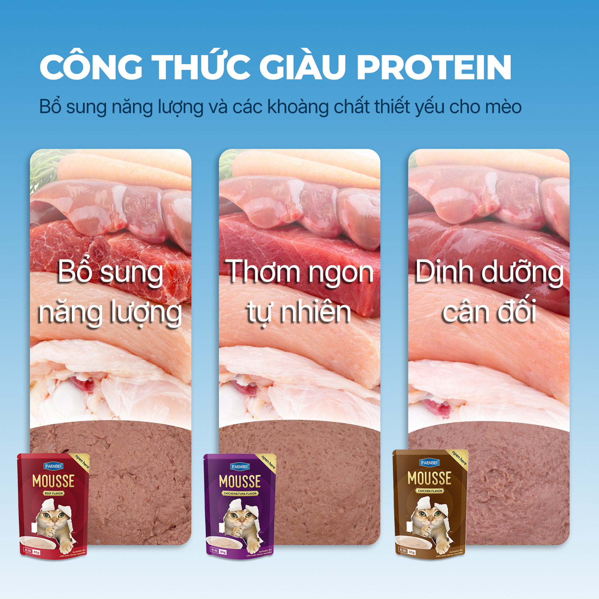 Pate Mousse FAENBEI cho mèo từ 3 tháng tuổi - Túi 85G