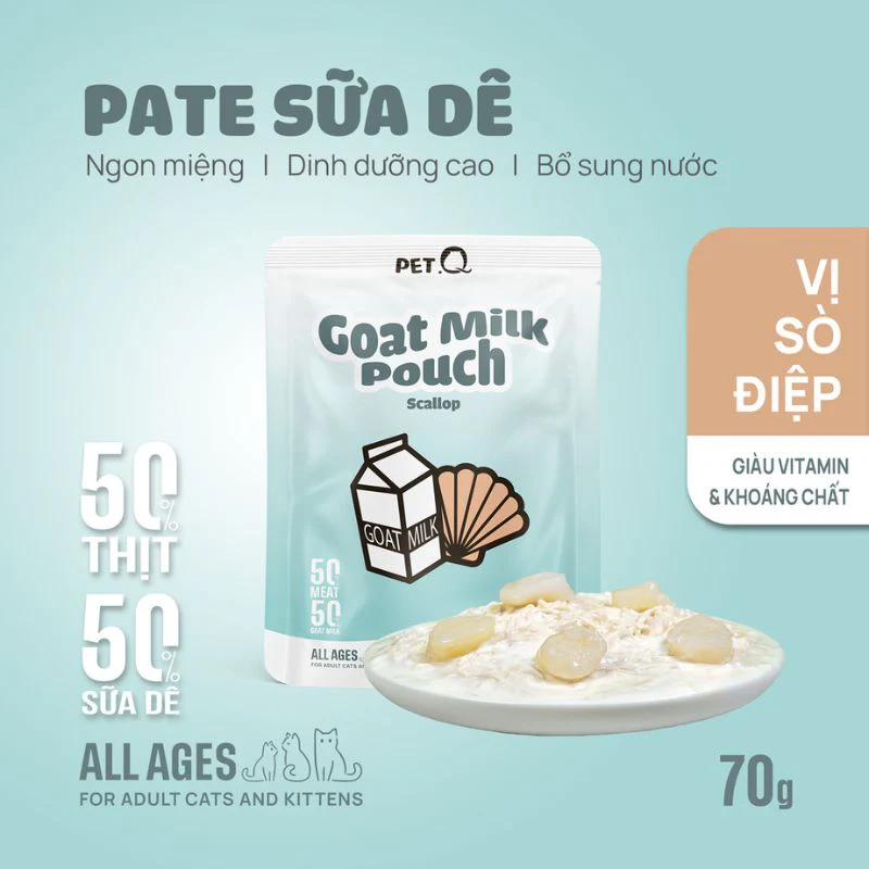 Pate sữa Dê PETQ dành cho mèo- Túi 70G