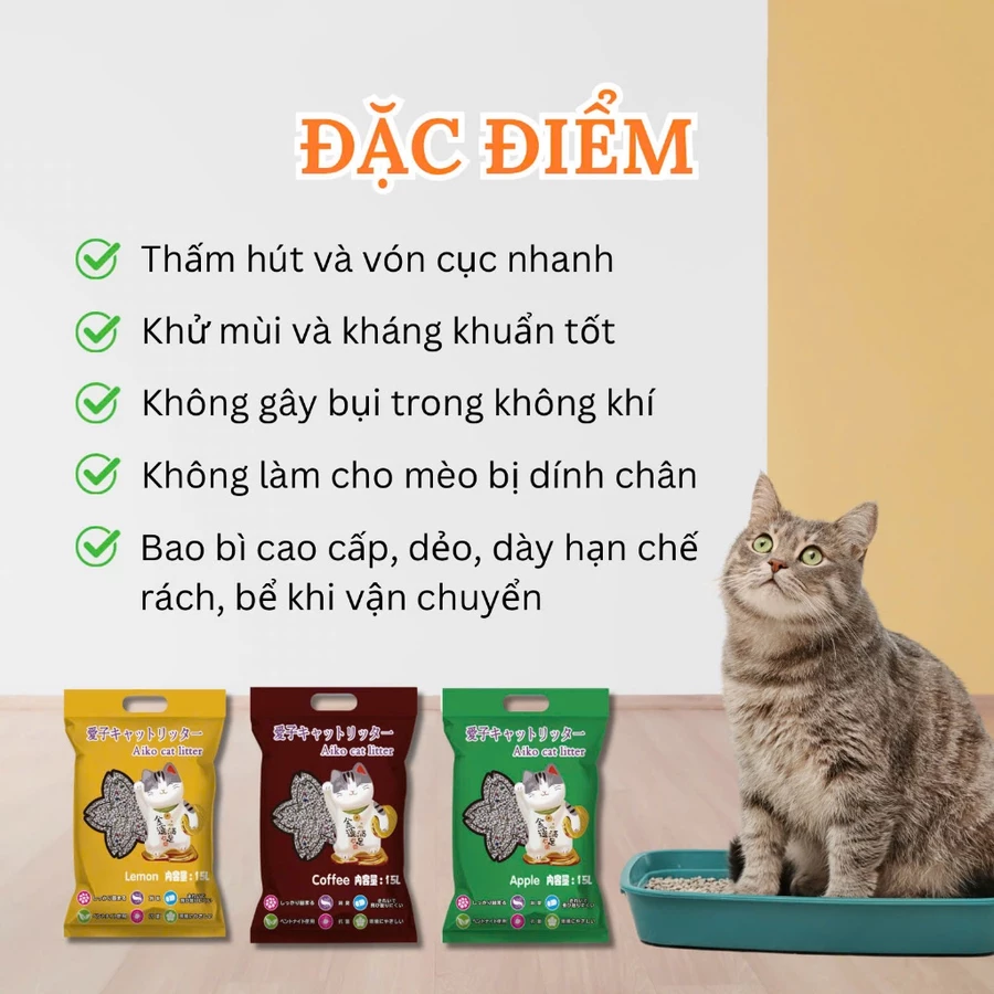 Cát đất sét Aiko Cat Litter 15L