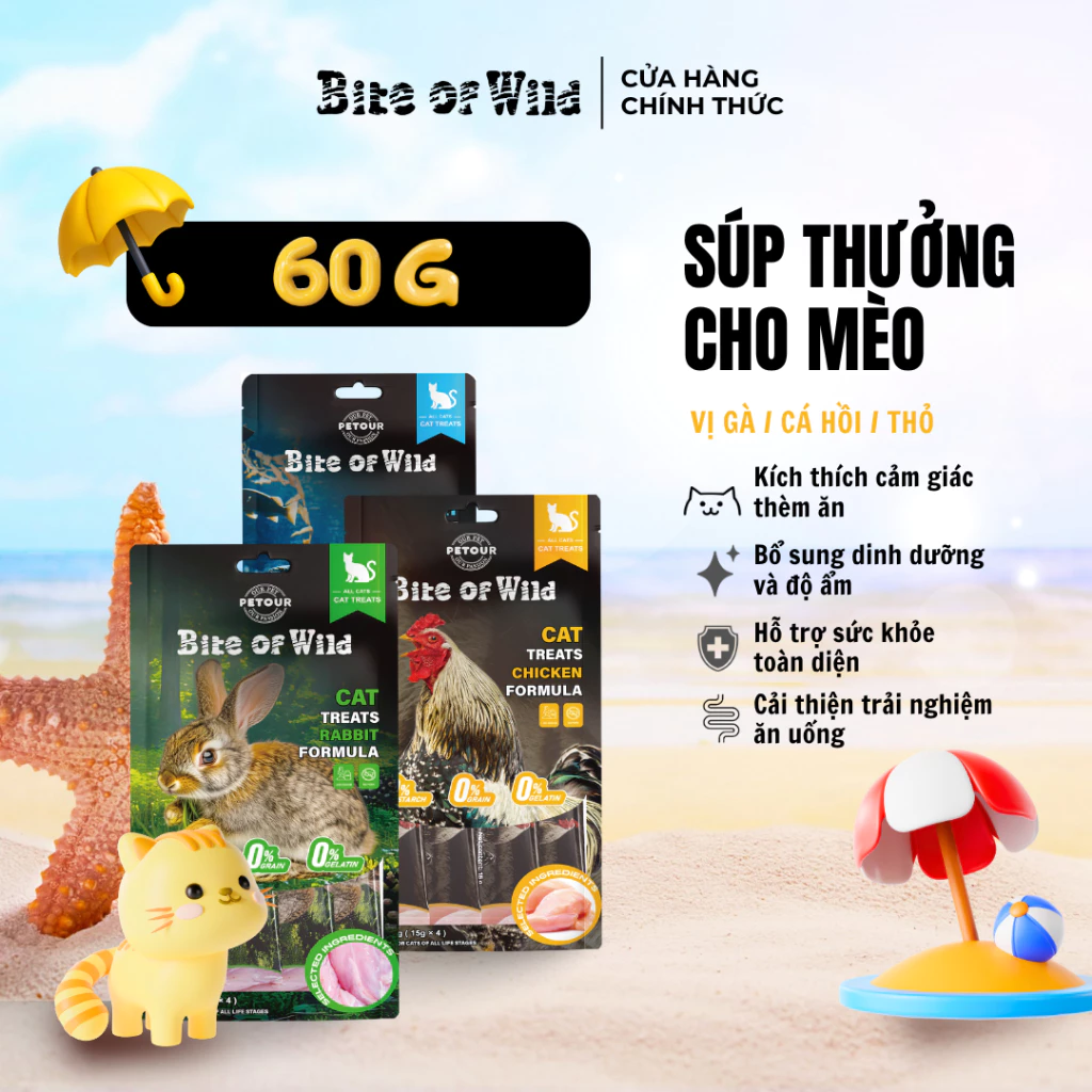 Súp thưởng Bite Of Wild cho mèo gói 60g (4 gói x 15g)