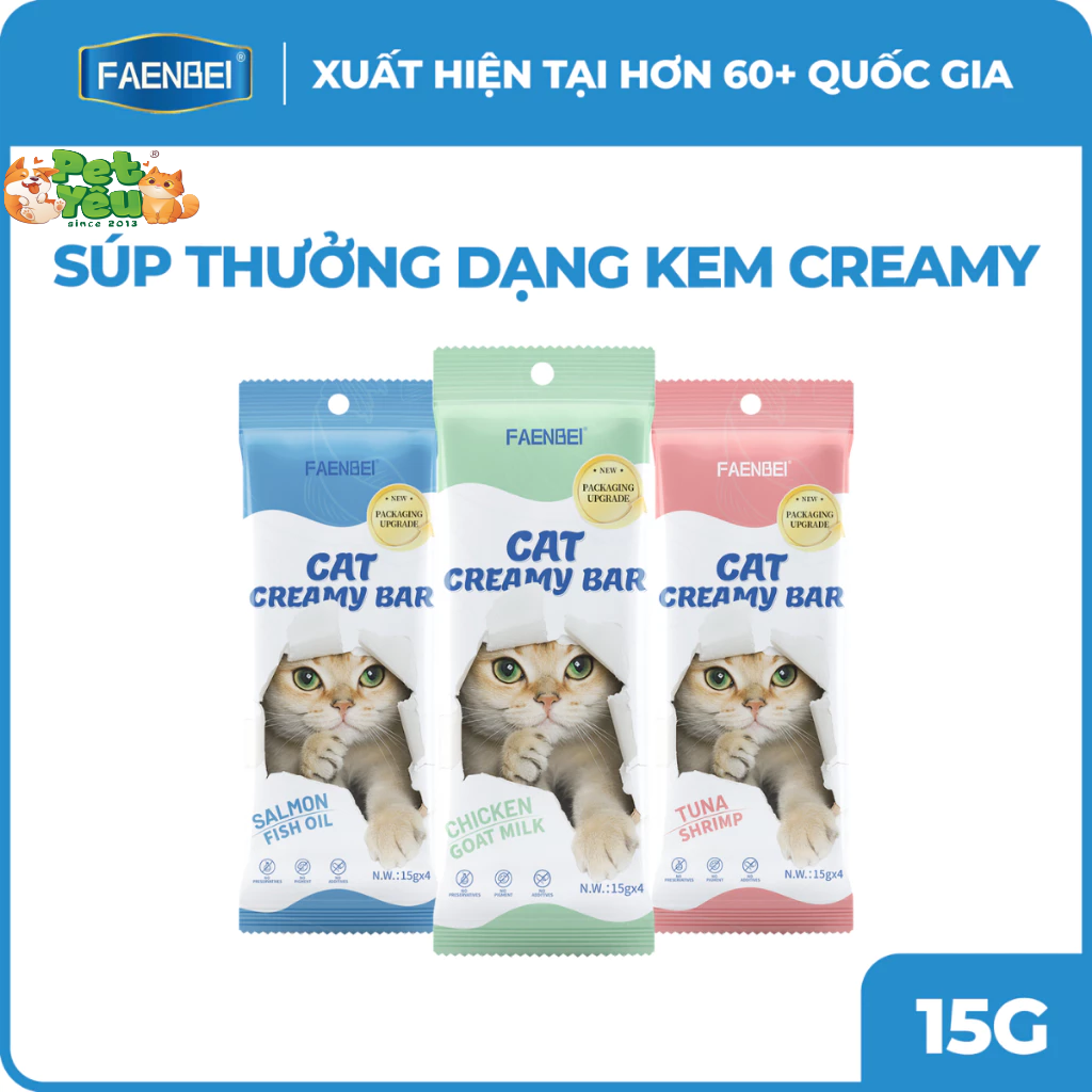 Súp thưởng Creamy FAENBEI dành cho mèo từ 3 tháng tuổi - Gói 60G (4 Que x15G)