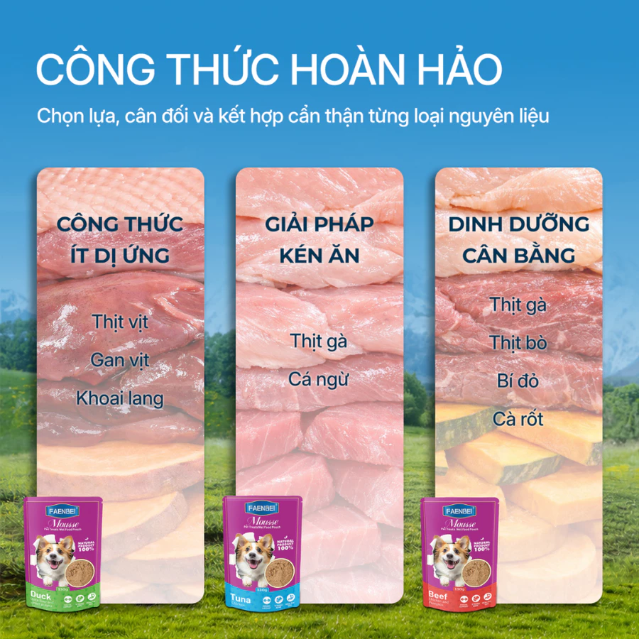 Pate Mousse FAENBEI cho chó từ 3 tháng tuổi - Túi 130G