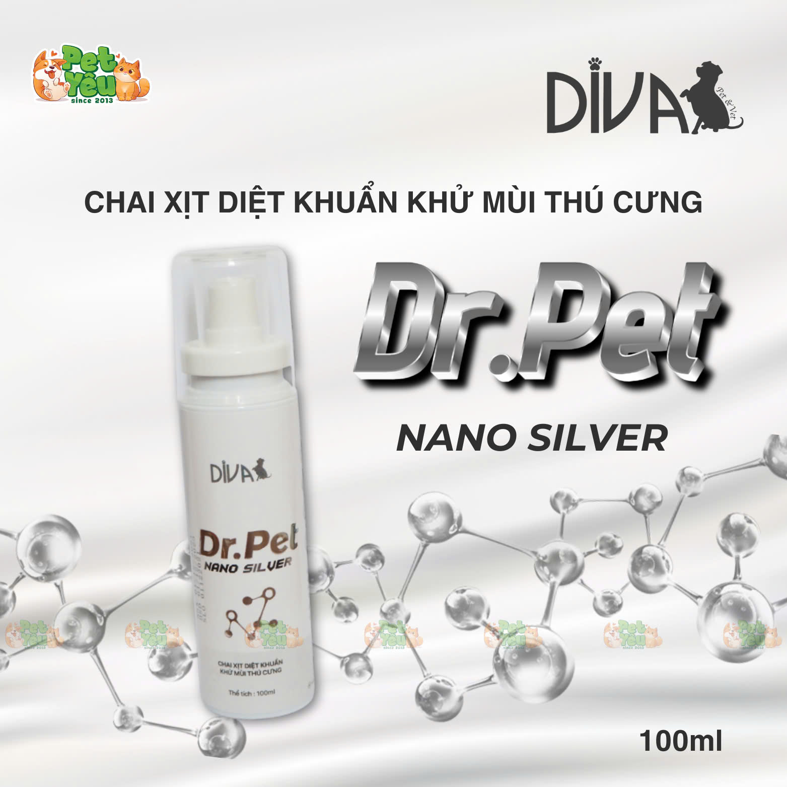 Chai xịt diệt khuẩn, khử mùi thú cưng DIVA Dr.Pet - 100ML