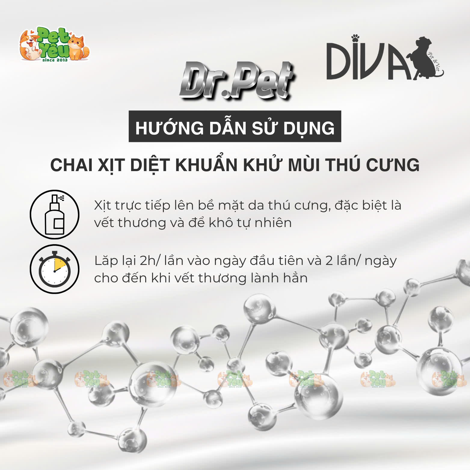 Chai xịt diệt khuẩn, khử mùi thú cưng DIVA Dr.Pet - 100ML