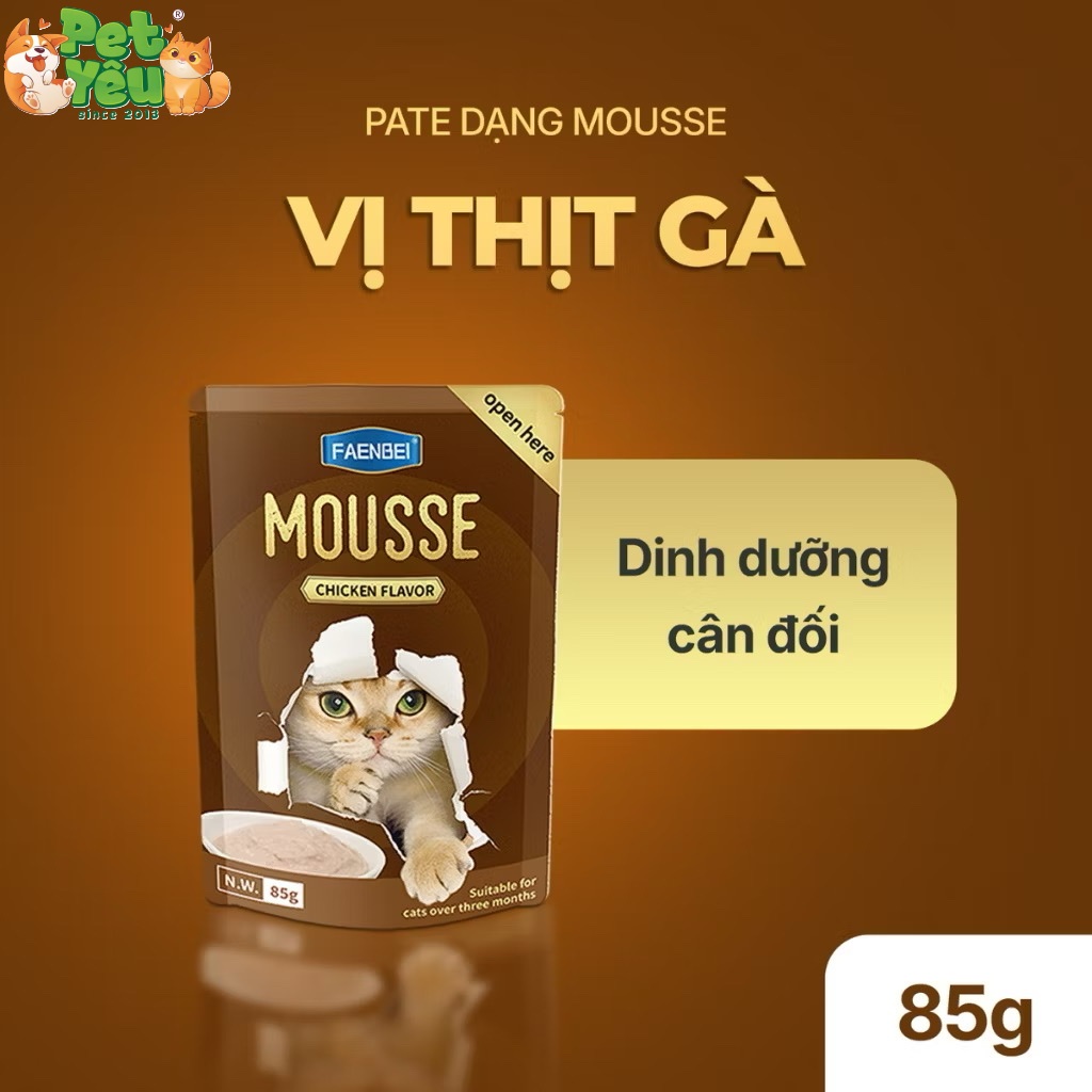 Pate Mousse FAENBEI cho mèo từ 3 tháng tuổi - Túi 85G