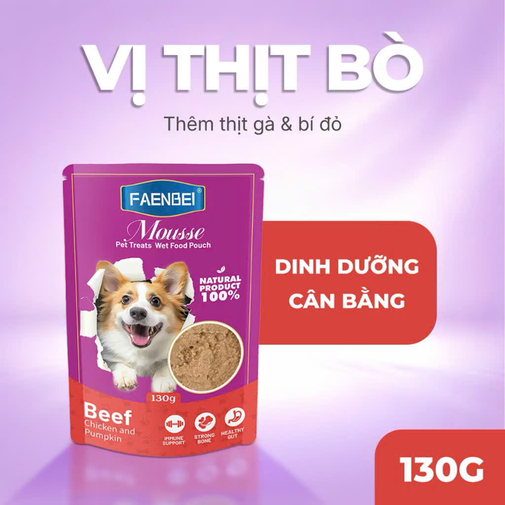 Pate Mousse FAENBEI cho chó từ 3 tháng tuổi - Túi 130G