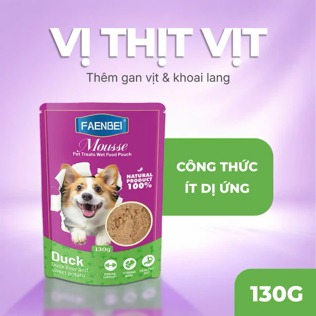 Pate Mousse FAENBEI cho chó từ 3 tháng tuổi - Túi 130G